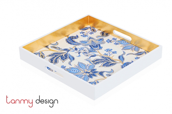 White square lacquer tray with flower and leaf pattern 40*40*4.5 cm